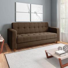 Sofá 03 Lugares Arezzo Suede Pés Chanfrado Castanho D01 - D'Rossi - DR