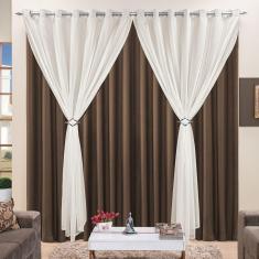 Cortina 4 Mts Sala Quarto Voal Com Microfibra Para Varão Tabaco Barata