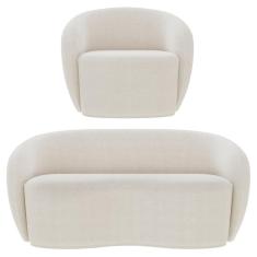 Sofá 3 Lugares Living 180cm E 1 Poltrona Giratória Garbin Z08 Boucle Bege - Mpozenato