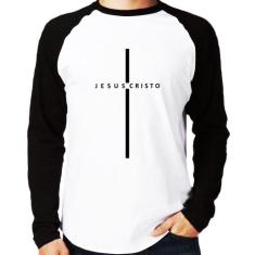 Camiseta Raglan Jesus Cristo Em Cruz Manga Longa - Foca Na Moda