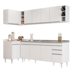 Armário de Cozinha Modulado de Canto Direito 5 Peças CP45 com Pia Inox Branco - Lumil