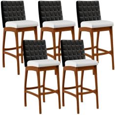 Kit 05 Banquetas Altas Mila Preto Corano Branco