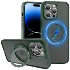 ZHK Anel rotativo de 360° para iPhone 14 Pro Max, capa magnética, [à prova de quedas de grau militar] [painel traseiro fosco translúcido] Capa de telefone fina antiderrapante fosca para iPhone 14 Pro