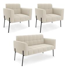 Namoradeira e 2 Poltronas Pé de Ferro Pto Elisa Bouclê D03 - D`Rossi