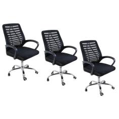 Kit 3 Cadeiras De Escritório Esteirinha Mesh Ergonômica Preto
