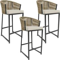 Kit 03 Banqueta Para Área Gourmet Cozinha Varanda Corda Náutica Sunset