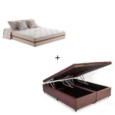 Cama Baú Box King Tecido Sintético Marrom com Colchão Pillow Angel - Bello Box - Molas Ensacadas