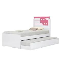 Cama De Solteiro Bibox Luiza Branco/Rosa - Vitamov