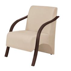 Poltrona Vênus Suede Bege 01 Lugar Braço Madeira