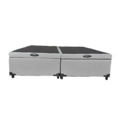 Cama Box Baú Queen Bipartido Linhão Cinza Com Pistão A Gás