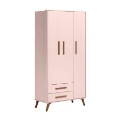Guarda-Roupas 3 Portas 2 Gavetas Retrô -Rosa Acetinado - ÉdeCasaMóvei