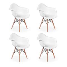 Conjunto 04 Cadeiras Charles Eames Wood Daw Com Braços Design - Branca