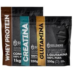 Kit: Whey Protein Concentrado 2Kg + Creatina Monohidratada 250g + Glutamina 250g - 100% Importado - Soldiers Nutrition S