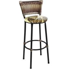 Banqueta Alta Preta Junco Capuccino Assento Floral Marrom Fortmix