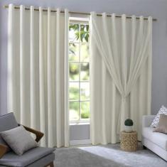 Cortina Voil Creme/palha Com Forro 3,00 X 2,50 Sala/quarto Para Varão 