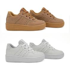 Kit 2 Tênis Street Ollie Infantil Kings Menino Conforto, Camel, Branco