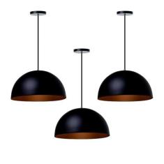 Kit 3 Lustres Pendentes Meia Lua Preto 40 Cm - Ideallume