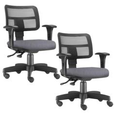 Kit 02 Cadeiras Giratória Zip L02 Executiva Ergonômica Escritório Linho Cinza - Lyam Decor