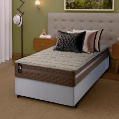 Conjunto Cama Box Branco c/ Molas Ensacadas Georgia Bege Solteiro 88x188x60
