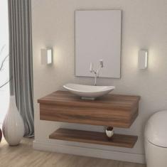 Bancada para Banheiro 80cm com Cuba Canoa L45 Prateleira e Espelheira 806W Metrópole Compace