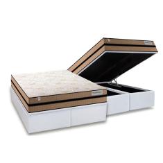 Cama Box Baú Queen: Colchão Molas Ensacadas Plumatex Masterpocket Milano + Base White(158X198)