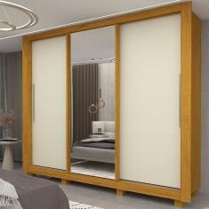 Guarda Roupa Casal 3 Portas 1 Porta Espelhada Com Pés Milão Yescasa Naturale Off White