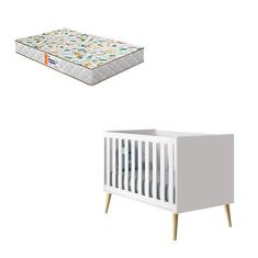 Berço Americano Theo Branco Pés Madeira Natural Com Colchão Gazin ? Reller