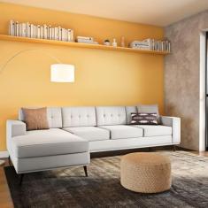 Sofá 4 Lugares Happy com Chaise Esquerdo Pé Palito Linho Cotton Cru