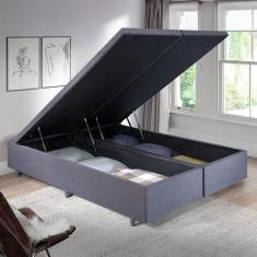 Cama Baú Queen 158x198cm em Suede Madeira em Eucalipto - B&G