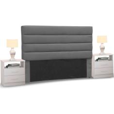 Cabeceira Cama Box Casal Queen 160cm Greta Suede Cinza e 2 Mesas de Cabeceira AD1 Branco - Mpozenato