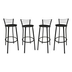 Kit Jogo 4 Banqueta Alta Preta Balcão Cozinha Sala Jardim