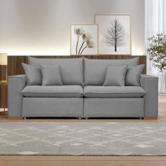 Sofá Retrátil 200cm Barcelona Linho/Cinza