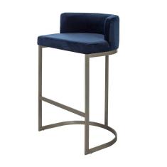 Banqueta Alta Estofada Estrutura Aço Carbono Belly Ii Base Champagne 65cm Suede Azul