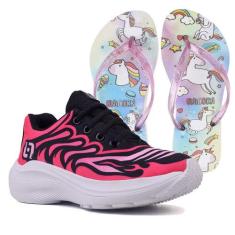 Tenis Infantil De Amarrar Meninas Leve Desenhos LIGHT + Chinelo - CALC