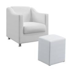 Kit Poltrona Decorativa Alya E Puff Izar Couro Branco Aradecor