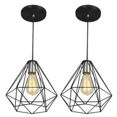 Kit 2 Pendentes Diamante Aramado Grande Preto - MARRYLUZ