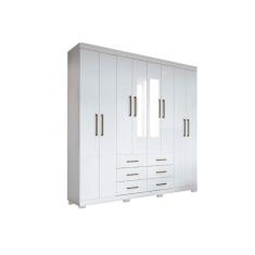 Guarda Roupa Casal 8 Portas (2 c/ Espelho) e 6 Gavetas c/ Pés Liverpool Branco - Santos Andirá