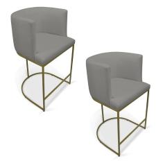 Kit 2 Banquetas Paola Linho Base Metálica Dourada - D`rossi Cor A26 Grafite