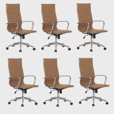 Kit 6 Cadeiras de Escritório Presidente Esteirinha em Corino Sevilha