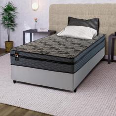 Conjunto Cama Box c/ Molas Ensacadas Montreal Cinza Solteiro 88x188x64