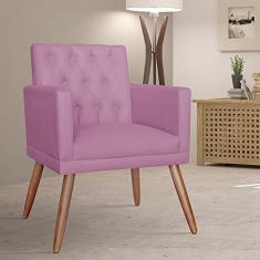 Poltrona Decorativa Pés Palito Nina Encosto Estilo Capitonê Rosa - DS Estofados