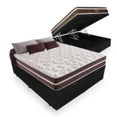 Cama Box Com Baú Super King + Colchão De Molas Preto
