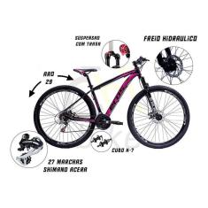 Bicicleta Aro 29 Ecos 27 Marchas, Rodas K7 9v, Cambio Shimano Acera, Freios Hidráulicos E Suspensão-Unissex