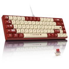 ATTACK SHARK AK680 Teclado Mecânico 60% com Fio, Hot-Swappable, RGB, Impressão UV, Controle de Som EVA, Anti-Ghosting, Programável, switch vermelho para Windows/Mac,Vermelho e Branco