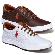 kit 2 pares tenis masculino da polo Open casual dia a dia, Branco, Mar