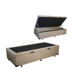 Cama Box Baú Solteiro Blindado Suede Bege