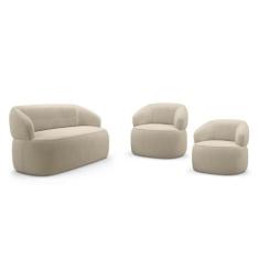 Kit 02 Poltronas Giratória e 01 Sofá Orgânico Glee 02 Lugares 140cm Bo