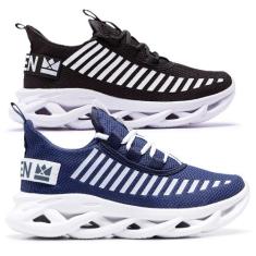 Kit 2 Tênis Masculino Casual Oldsen Jaguar corrida academia, Preto bra