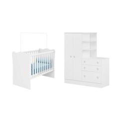 Quarto Infantil Guarda Roupa com Comoda e Berço - FdECOR - Qmovi