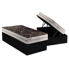 Cama Box Baú Solteiro: Colchão Espuma Paropas D33 Pasquale Plus Euro Pillow + Base CRC Suede Black(88x188)